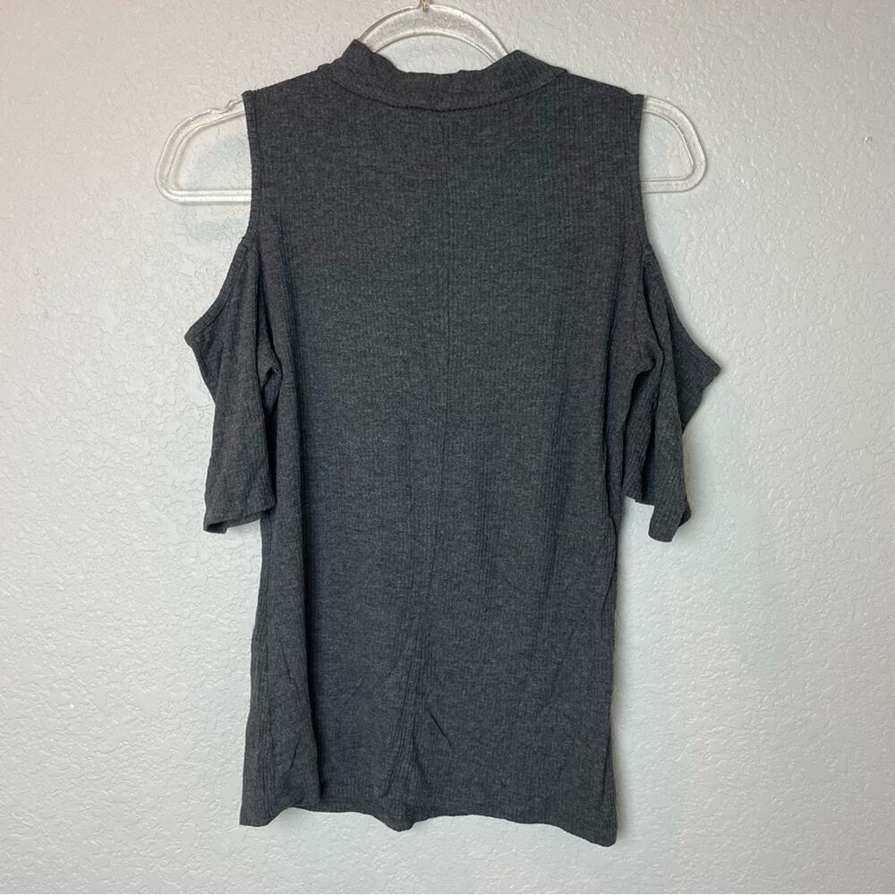 ACEMI Dark Charcoal High Neck Cold Shoulder Top Size M - Picture 5 of 5